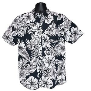 Chubbies Men's Soft Stretch Short Sleeve Shirt Black White Tropical Button Up XL